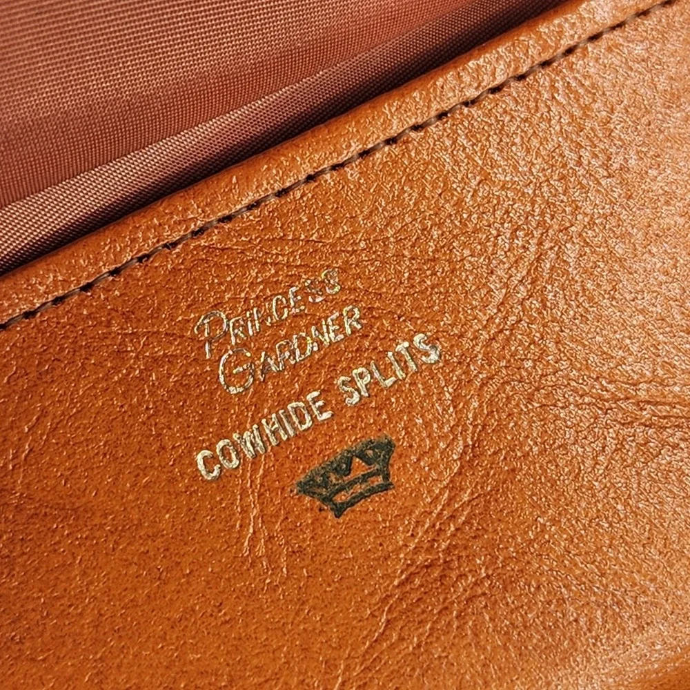 Vintage Princess Gardner Tan Cowhide Splits Trifold Wallet Kiss Lock Western